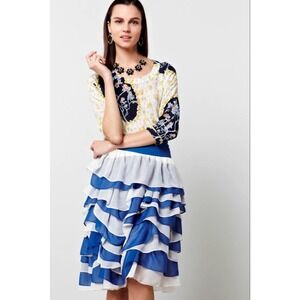 Chris Benz Anthropologie Capsule Collab Carmen Tiered Skirt Cobalt Size 2
